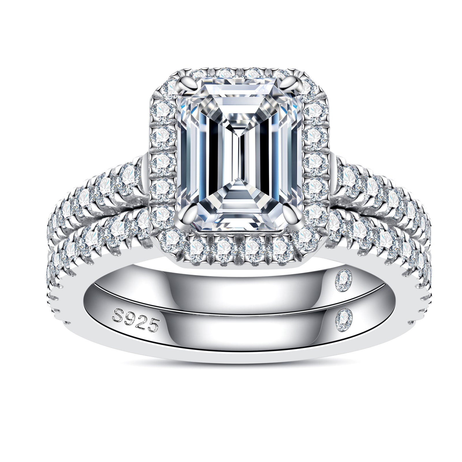 AnuClub Radiant Cut Moissanite Wedding Rings Sets 4.266cttw(3CT Center Stone) Bridal Set D Color VVS1 925 Sterling Silver Engagement Promise Anniversary Ring for Women With Certificate
