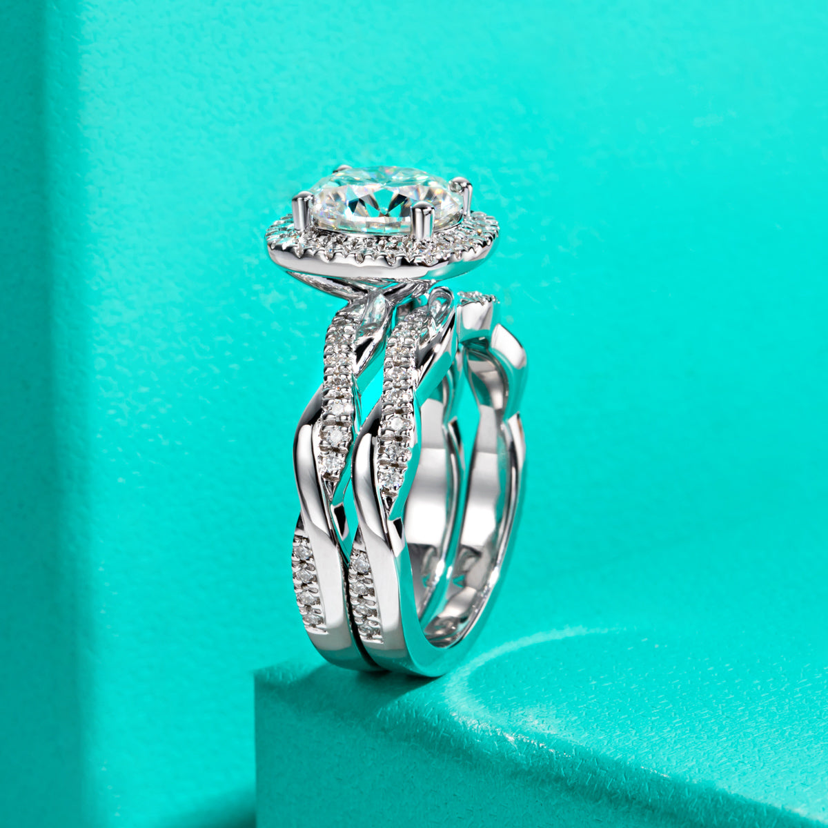 9.0mm Moissanite S925 Sterling Silver Stackable Ring Set