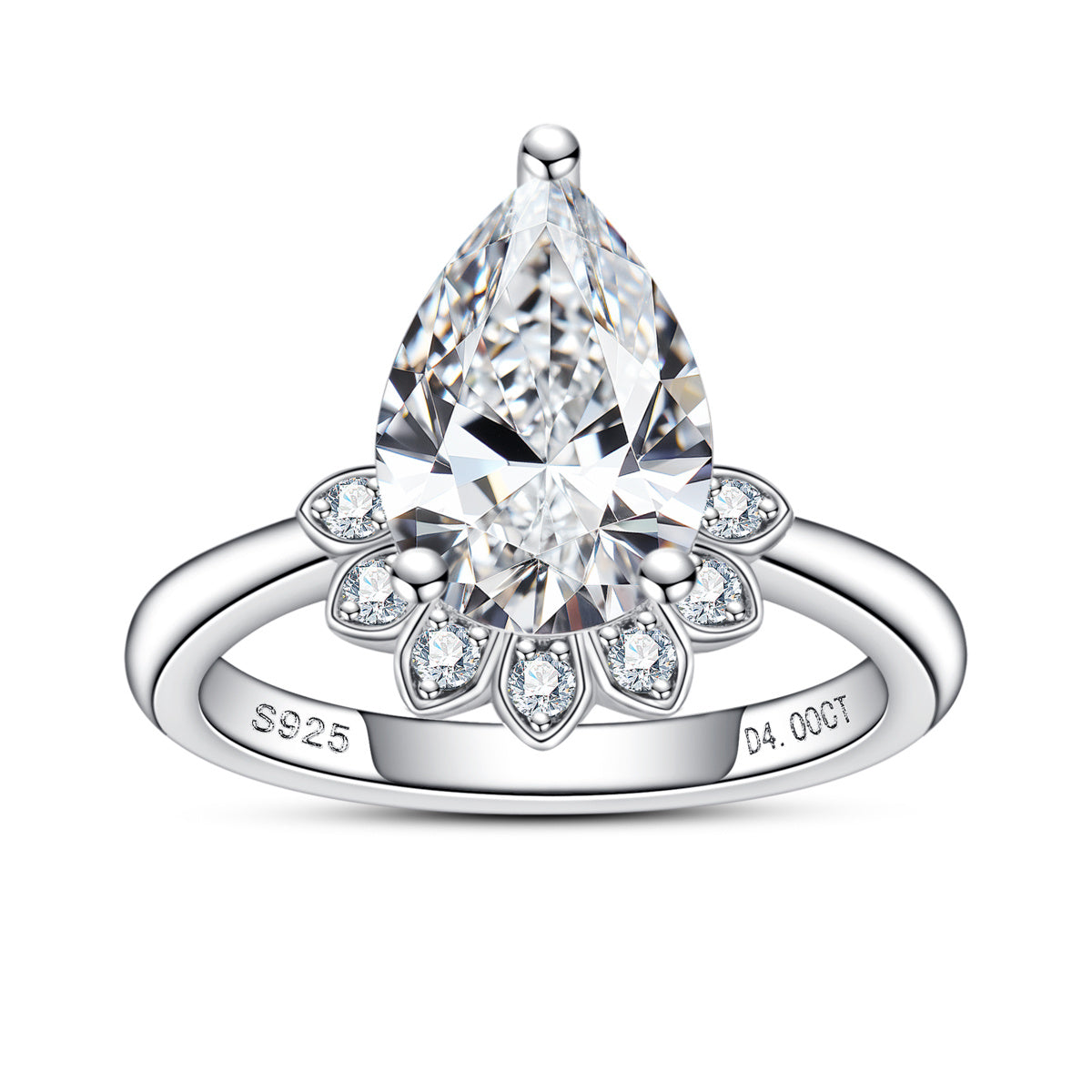 S925 Silver Pear-shaped 8×12mm Moissanite Ring