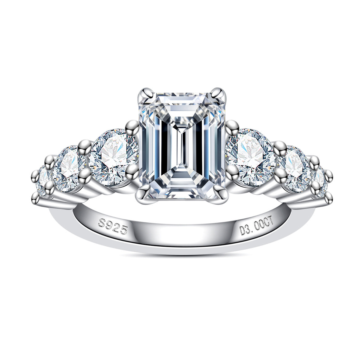 S925 Silver Moissanite Emerald Wedding Ring