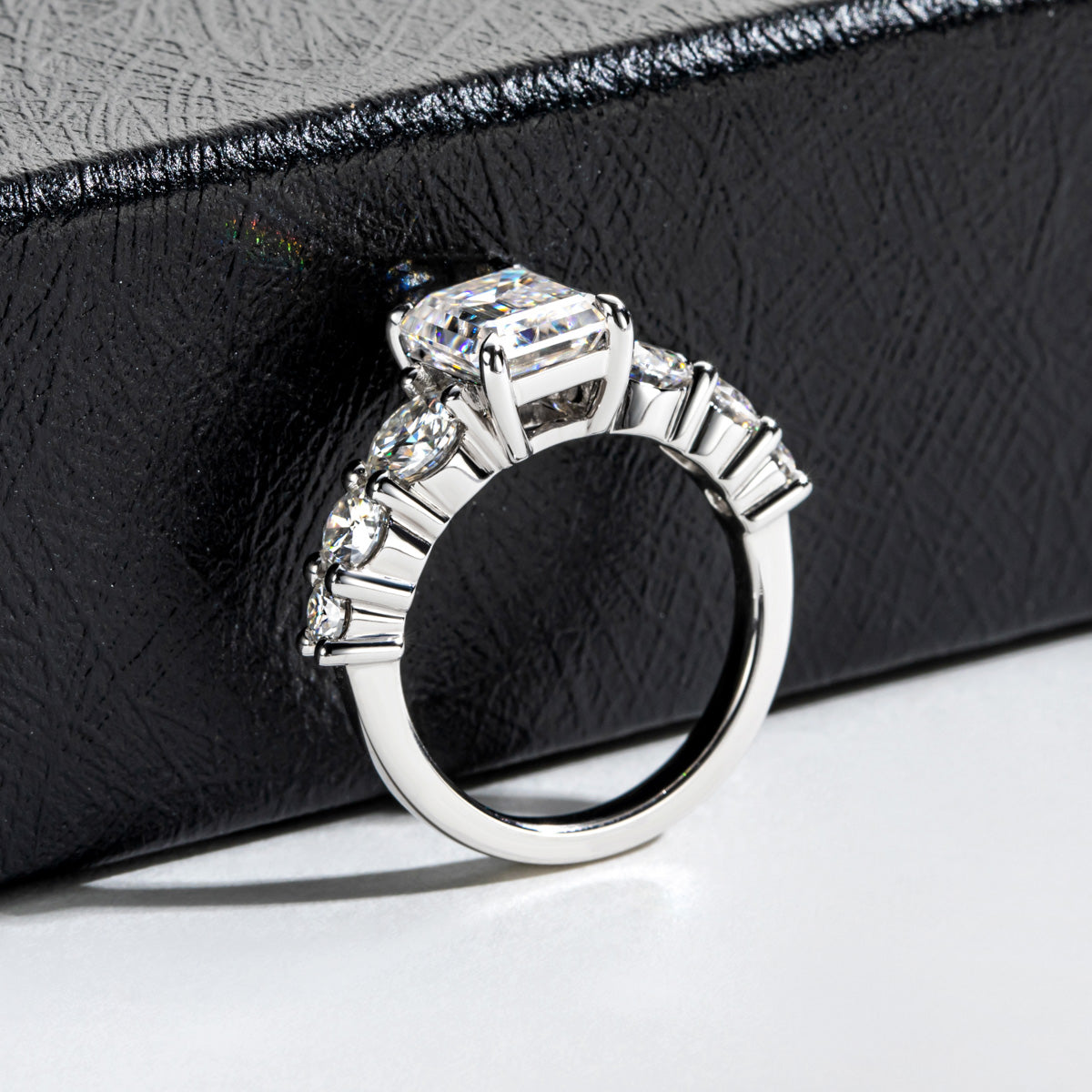 S925 Silver Moissanite Emerald Wedding Ring