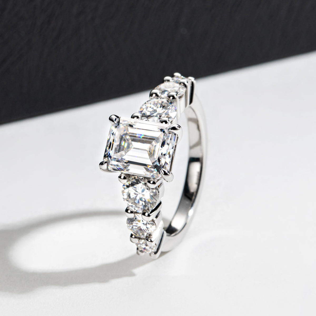 S925 Silver Moissanite Emerald Wedding Ring