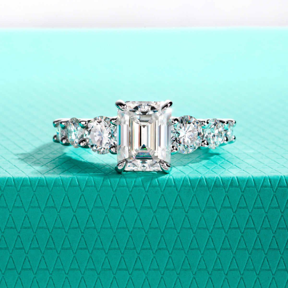 S925 Silver Moissanite Emerald Wedding Ring