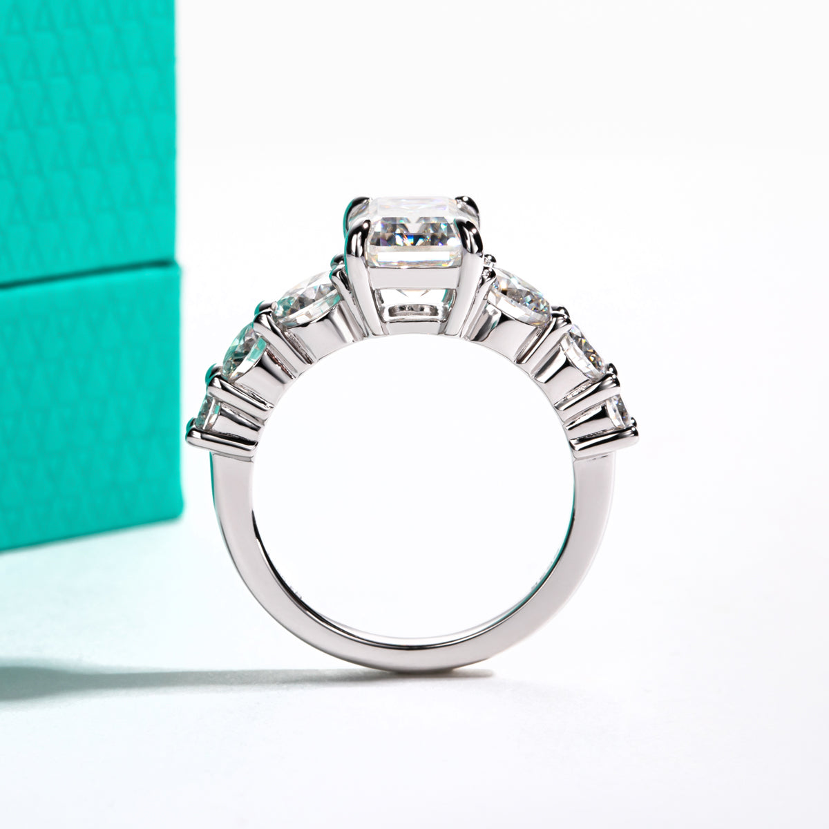 S925 Silver Moissanite Emerald Wedding Ring