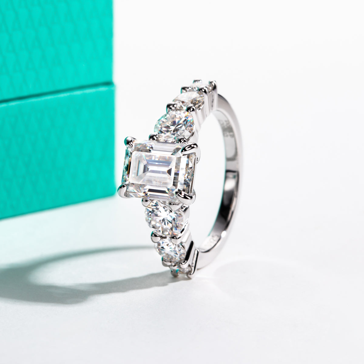 S925 Silver Moissanite Emerald Wedding Ring