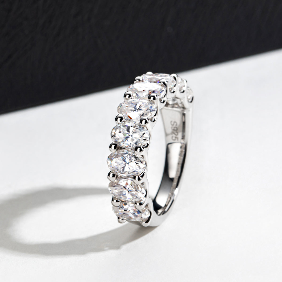 S925 Silver Oval Moissanite Half Eternity Ring