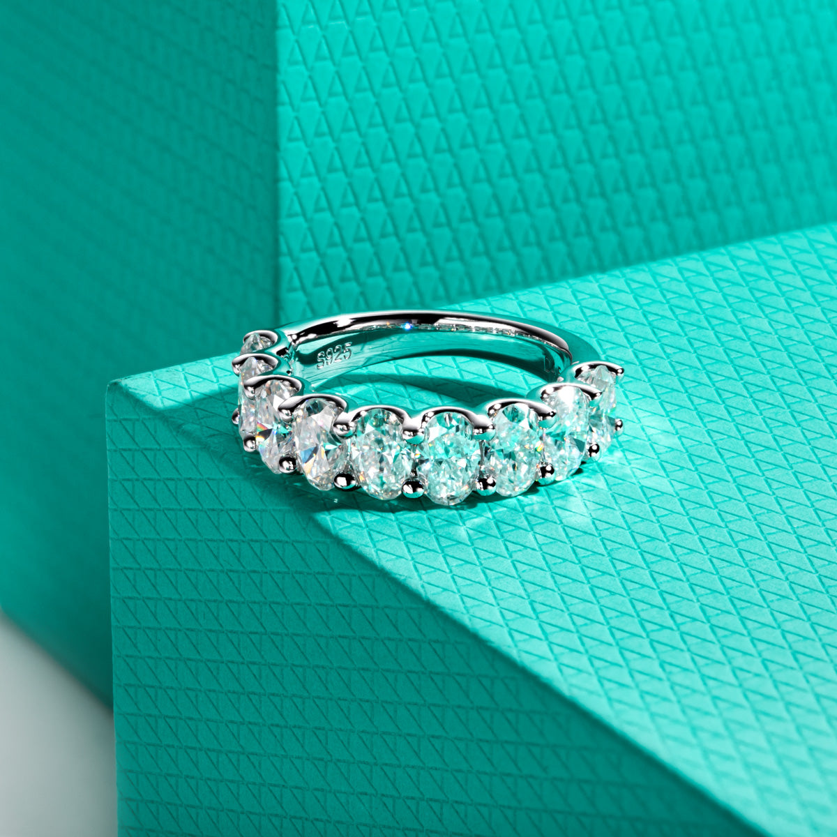 S925 Silver Oval Moissanite Half Eternity Ring