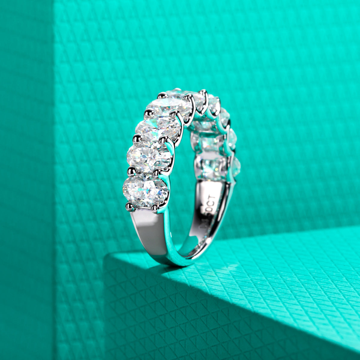 S925 Silver Oval Moissanite Half Eternity Ring