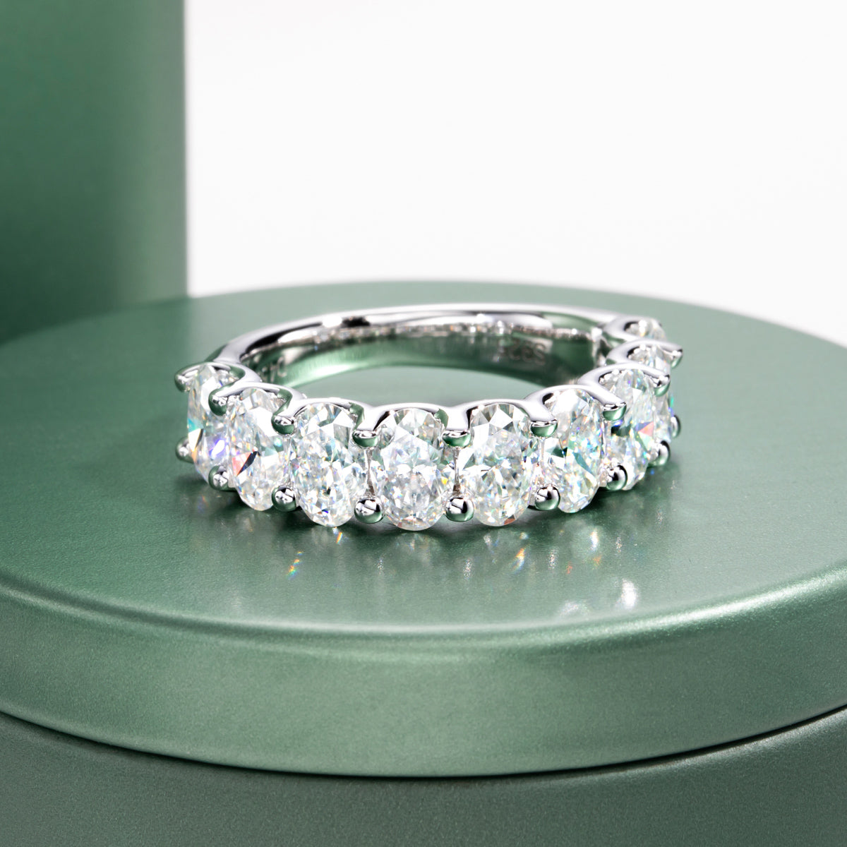 S925 Silver Oval Moissanite Half Eternity Ring