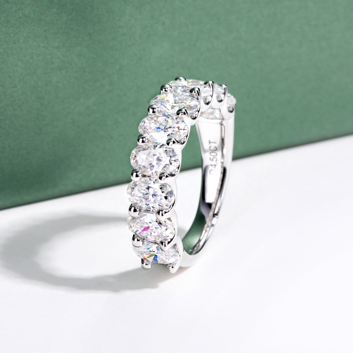 S925 Silver Oval Moissanite Half Eternity Ring