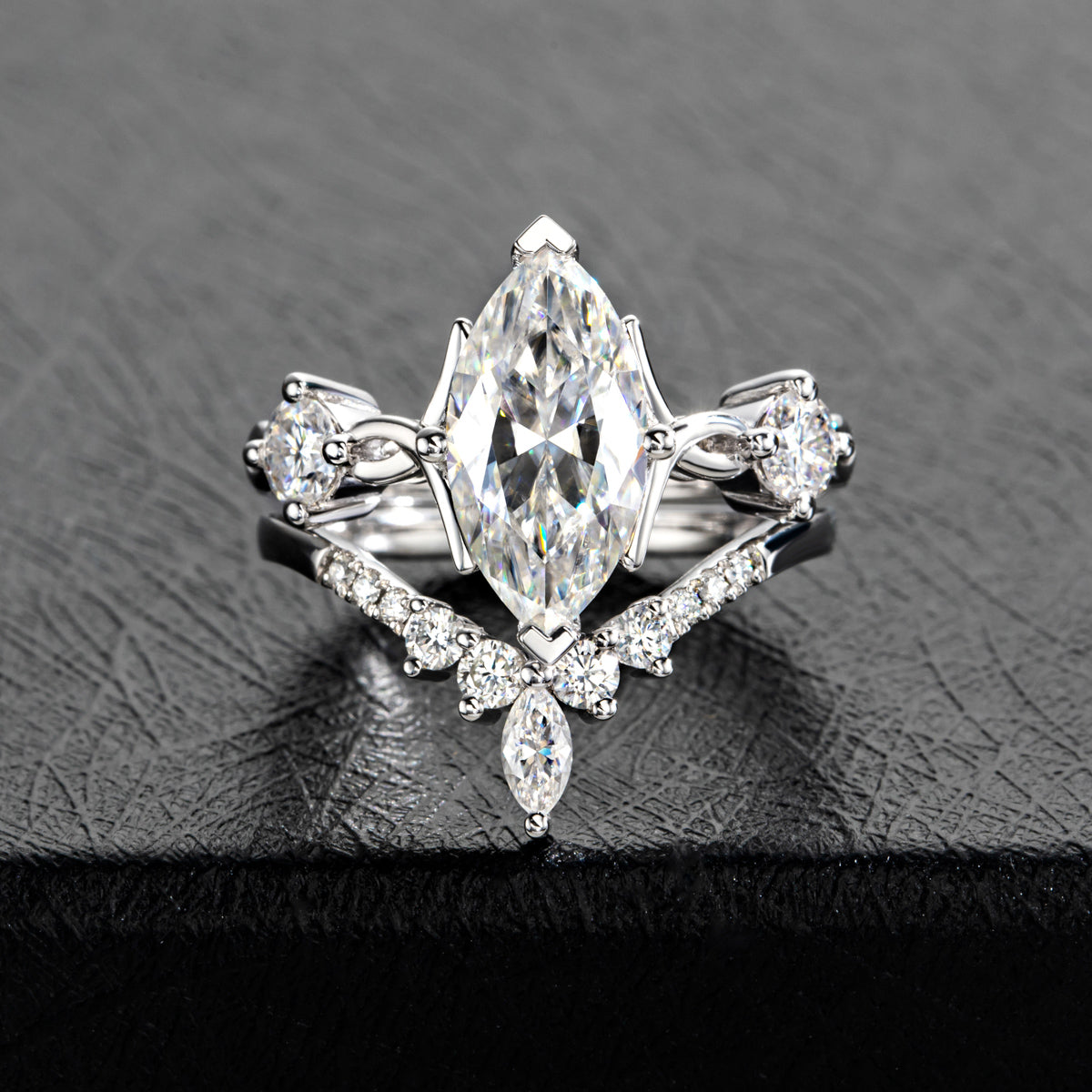 Marquise Moissanite Stacking Rings | S925 Silver Two-piece Ring Set