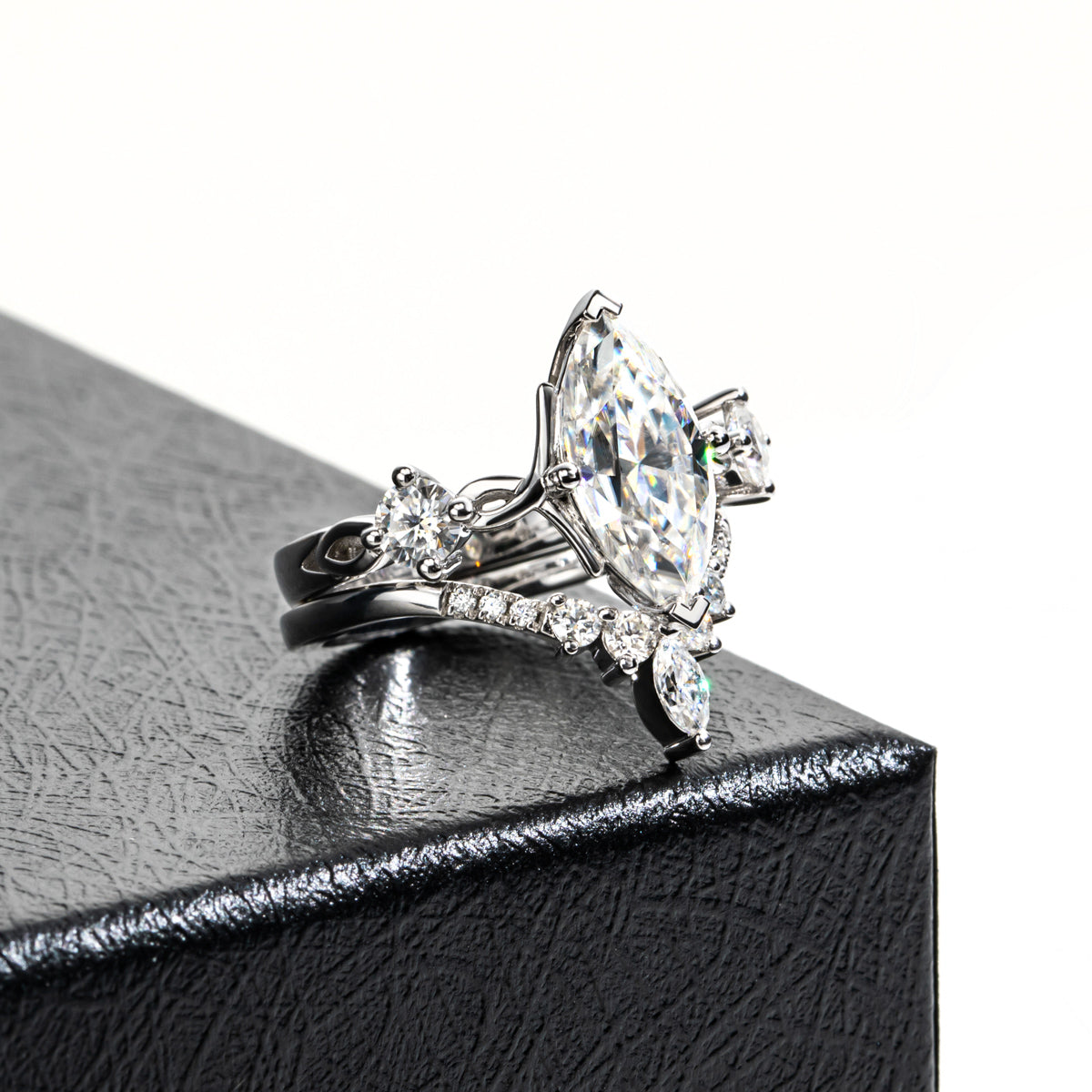 Marquise Moissanite Stacking Rings | S925 Silver Two-piece Ring Set