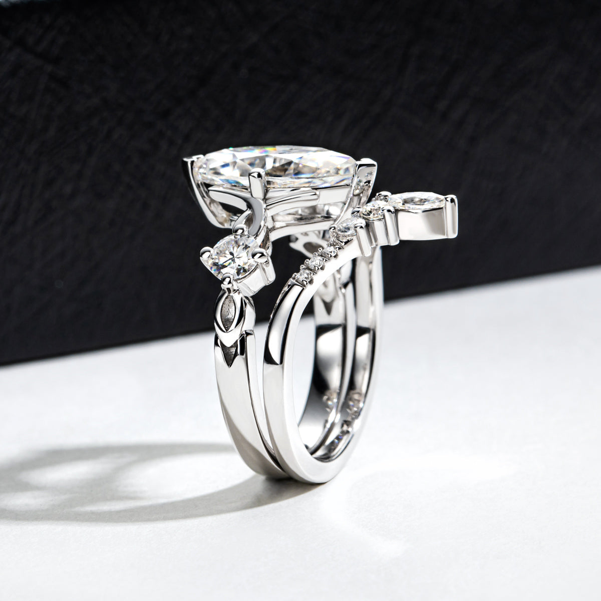 Marquise Moissanite Stacking Rings | S925 Silver Two-piece Ring Set