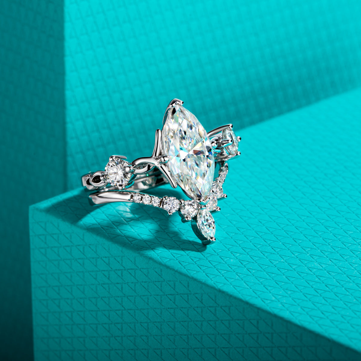 Marquise Moissanite Stacking Rings | S925 Silver Two-piece Ring Set