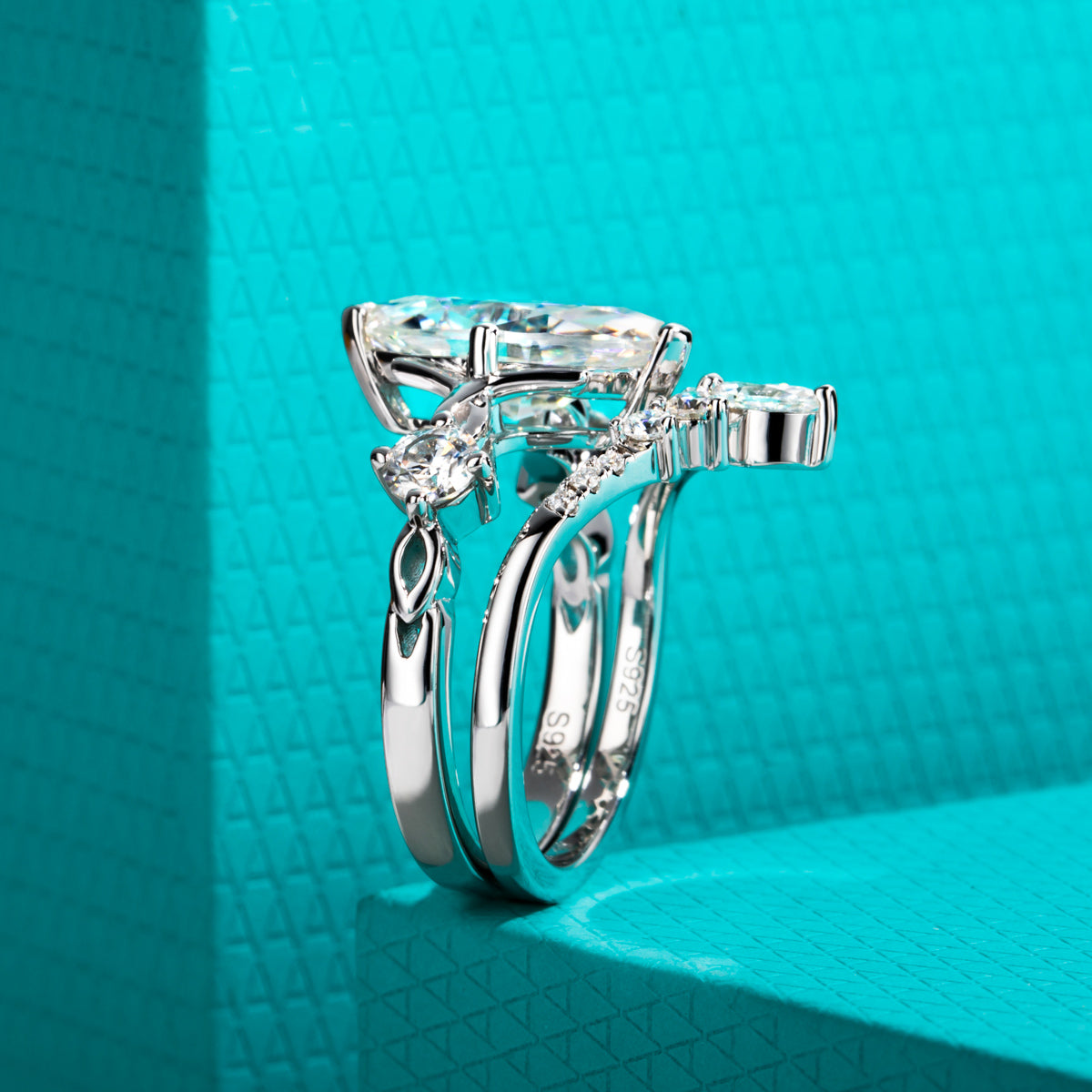 Marquise Moissanite Stacking Rings | S925 Silver Two-piece Ring Set