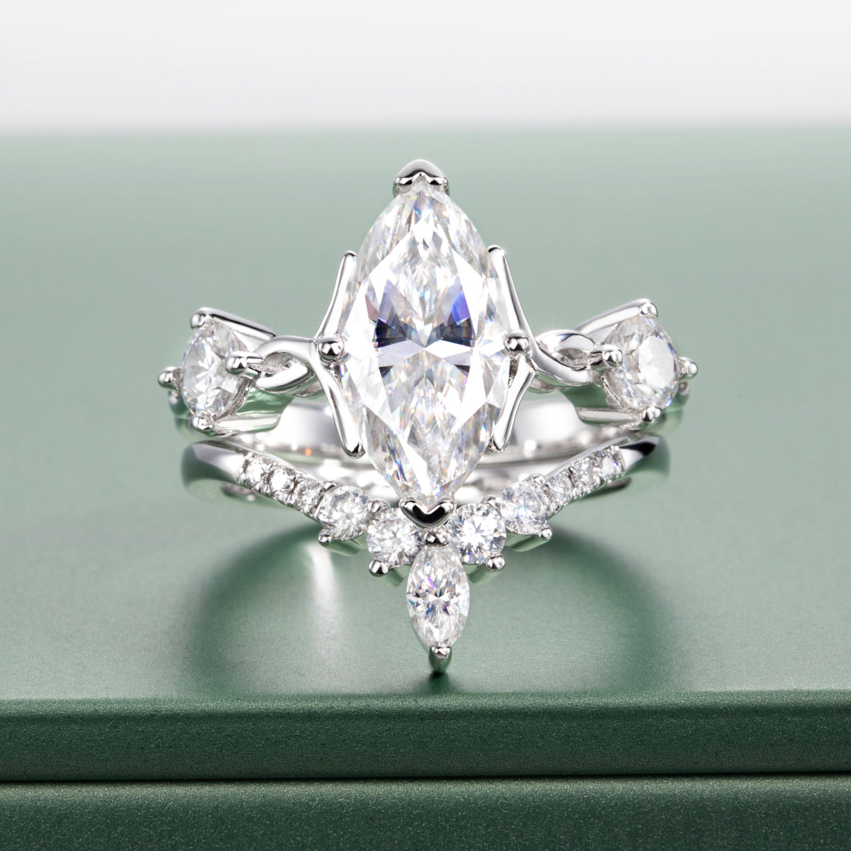 Marquise Moissanite Stacking Rings | S925 Silver Two-piece Ring Set