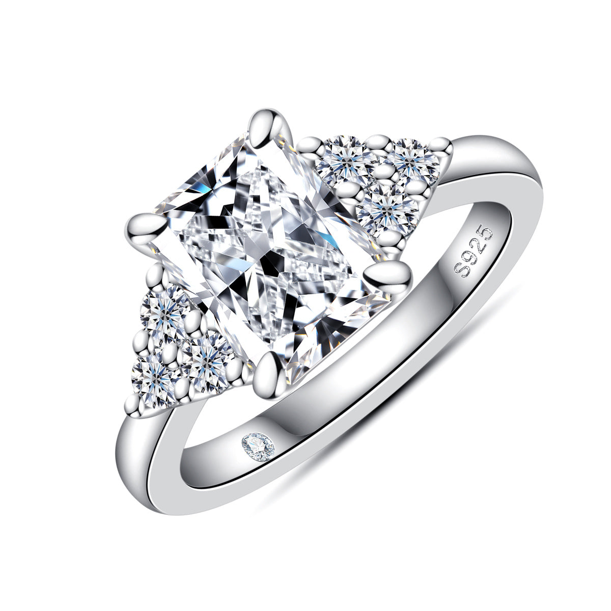 S925 Sterling Silver Radiant Cut Moissanite Ring