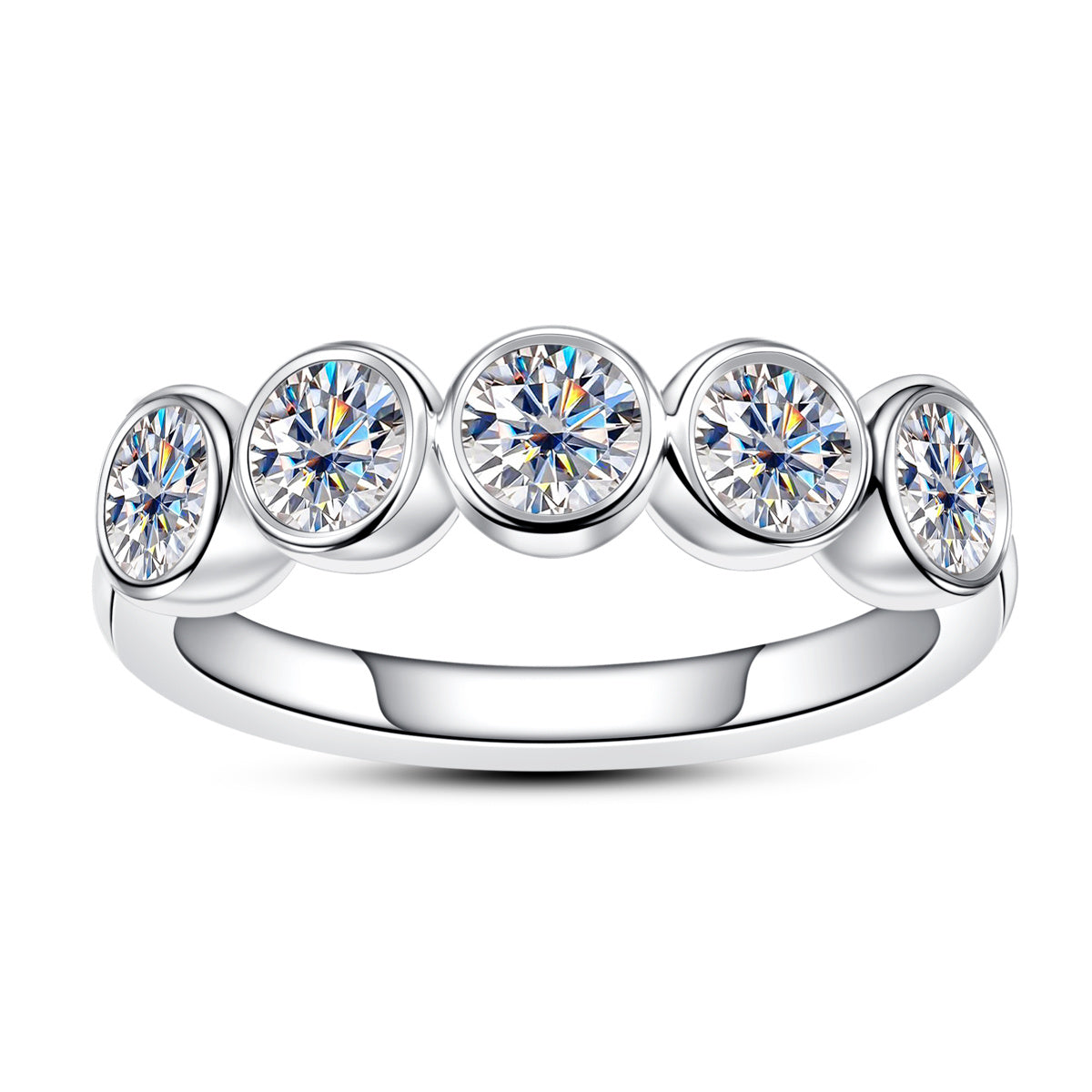 S925 Sterling Silver Five-Stone Moissanite Bubble Band Ring
