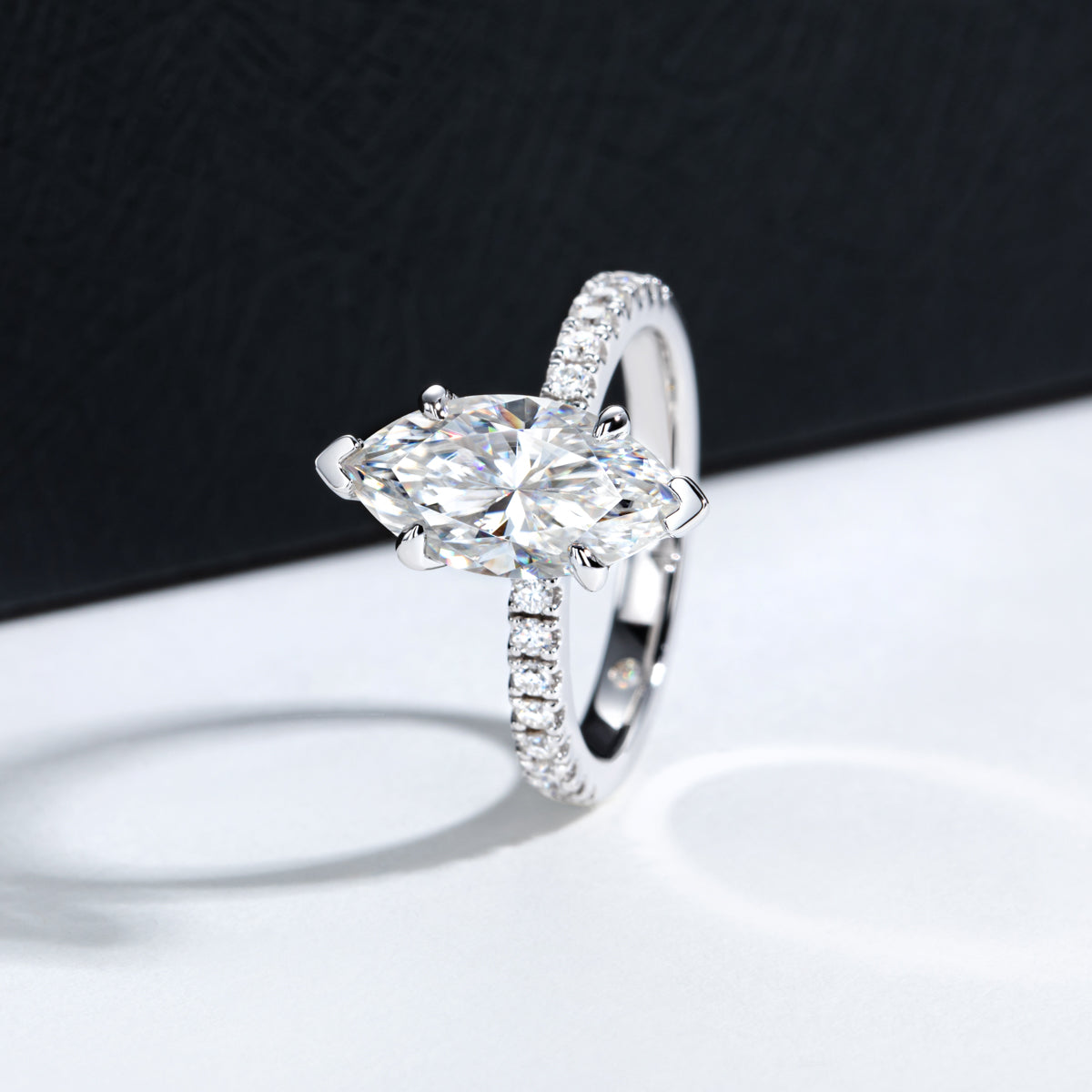 S925 Sterling Silver Marquise Cut Moissanite Ring