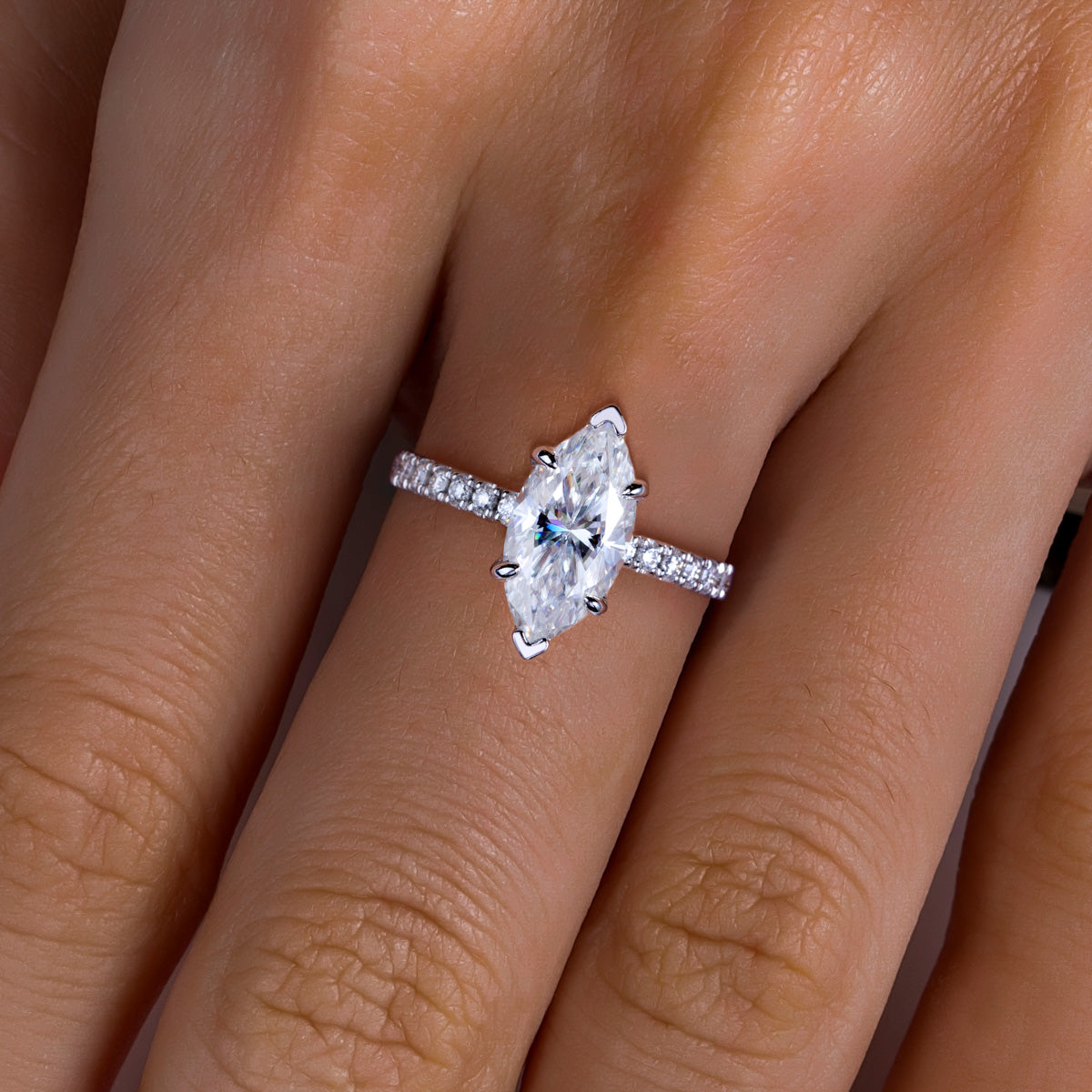 S925 Sterling Silver Marquise Cut Moissanite Ring