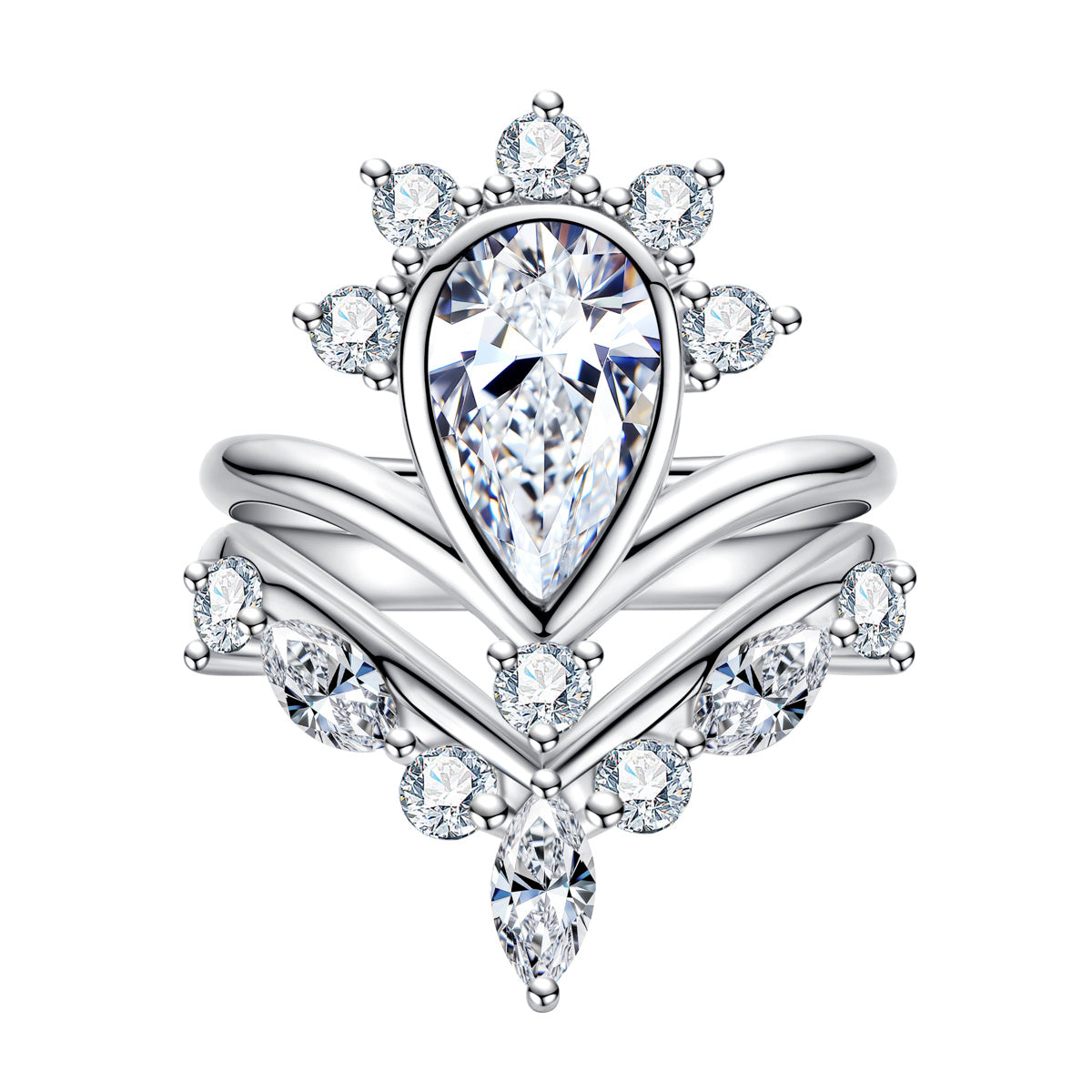S925 Silver Pear Shaped Moissanite Wedding Ring