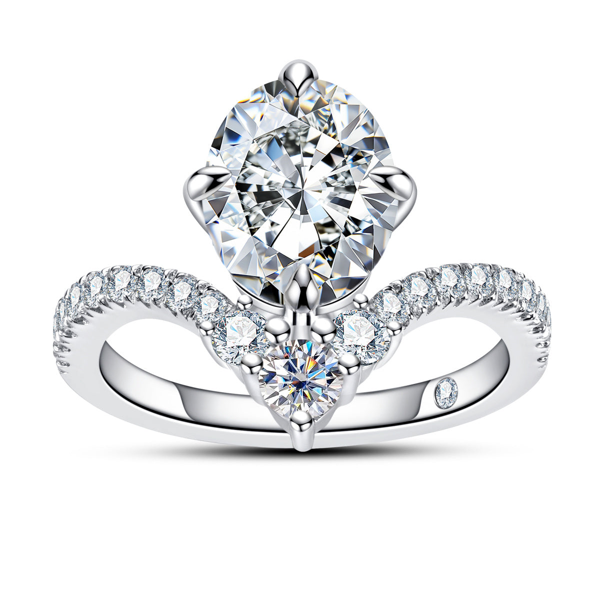 S925 Sterling Silver Oval Moissanite Wedding Ring