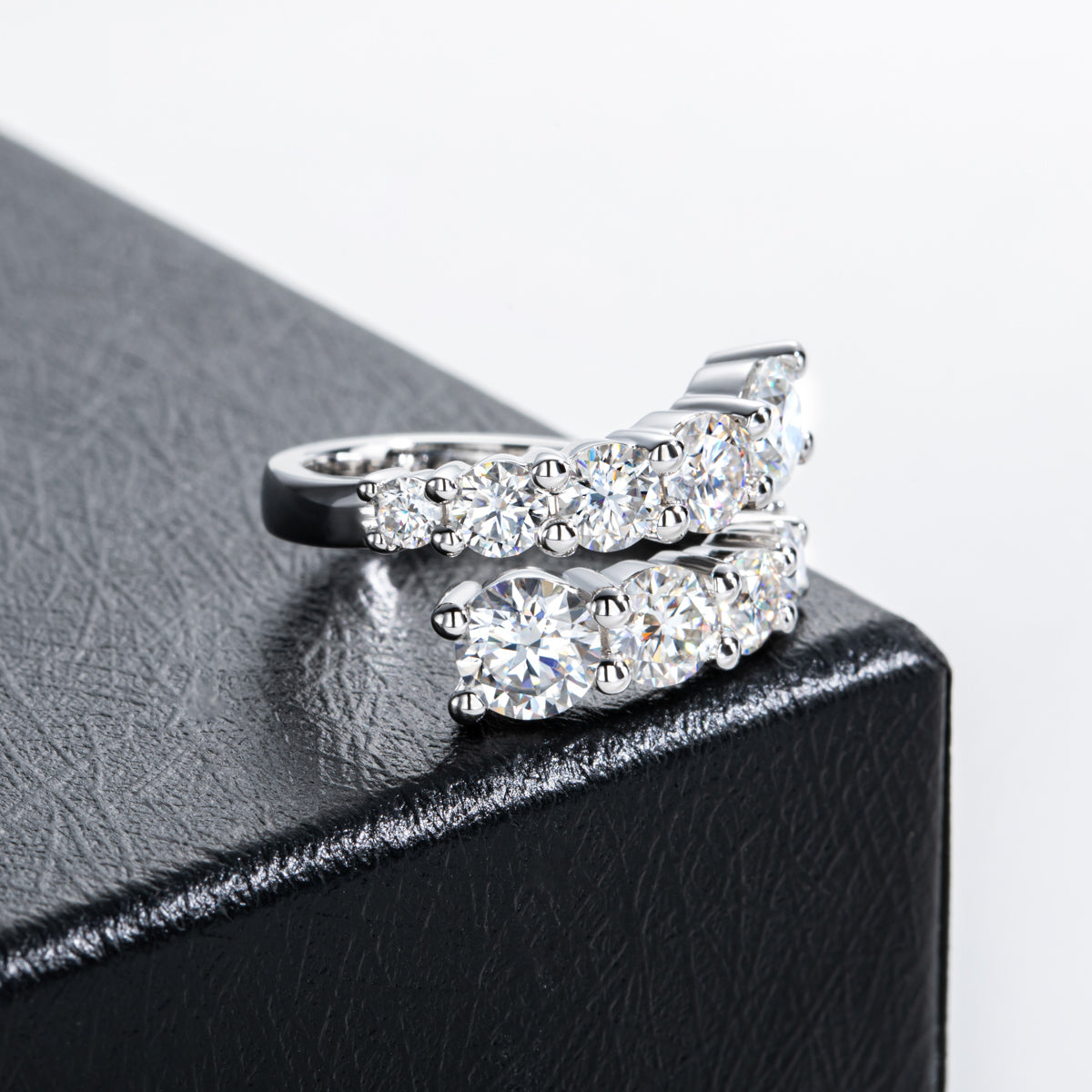 S925 Sterling Silver Double Layer Open Non-adjustable Band Moissanite Ring