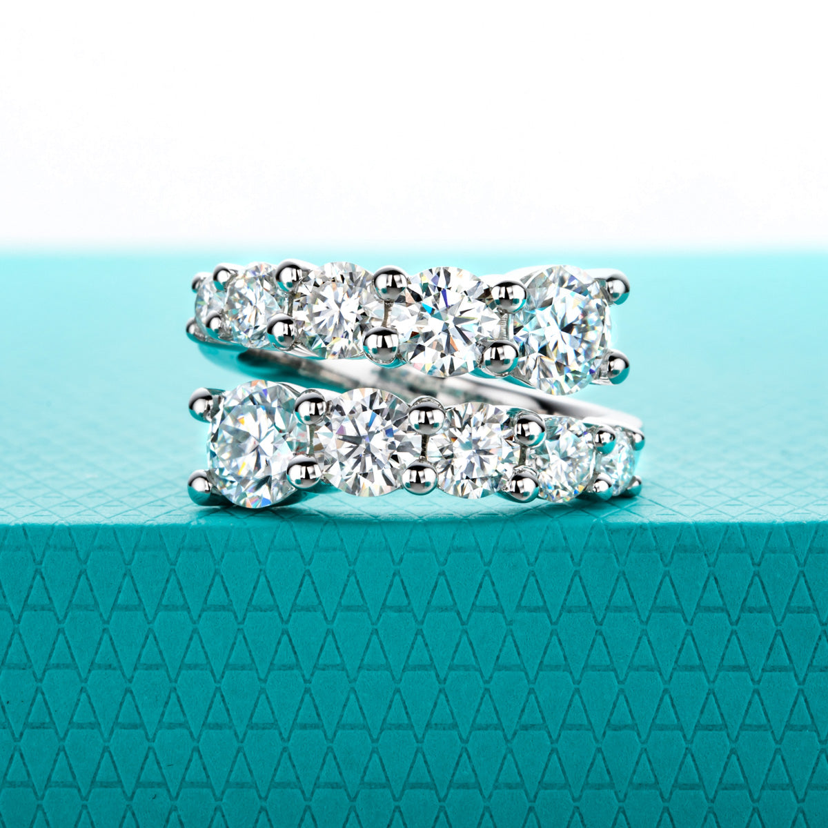 S925 Sterling Silver Double Layer Open Non-adjustable Band Moissanite Ring