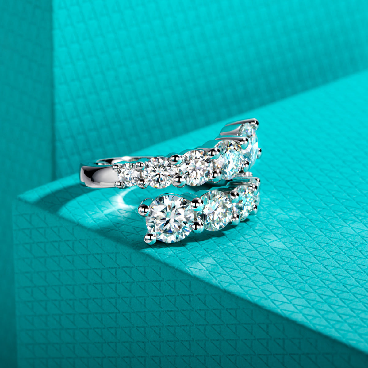 S925 Sterling Silver Double Layer Open Non-adjustable Band Moissanite Ring