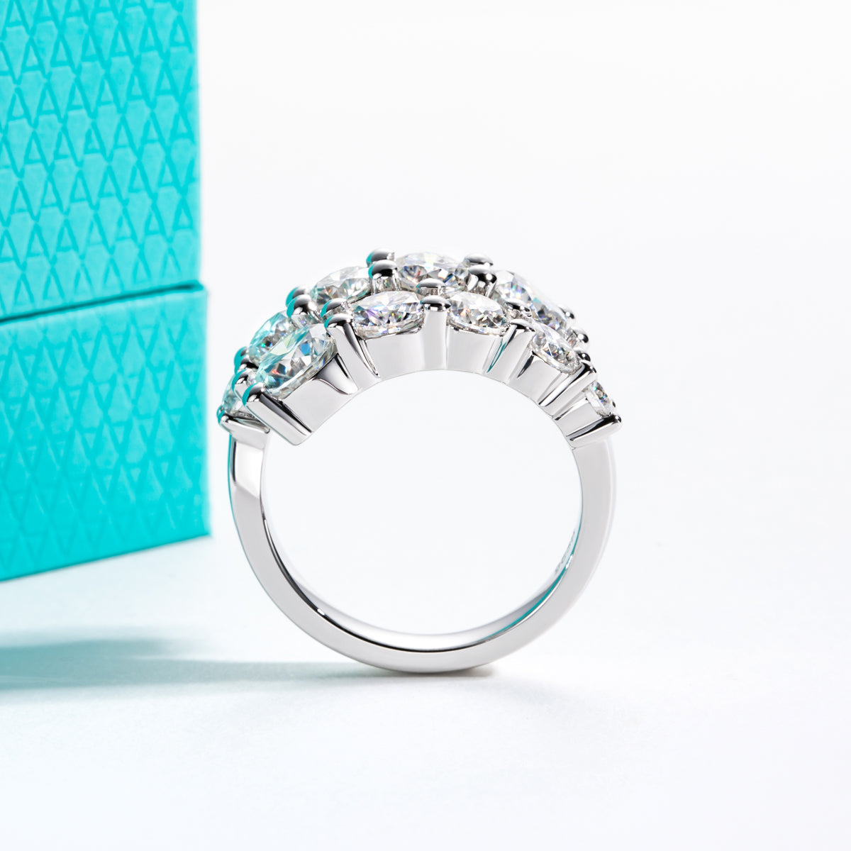 S925 Sterling Silver Double Layer Open Non-adjustable Band Moissanite Ring