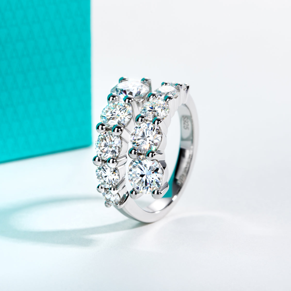 S925 Sterling Silver Double Layer Open Non-adjustable Band Moissanite Ring