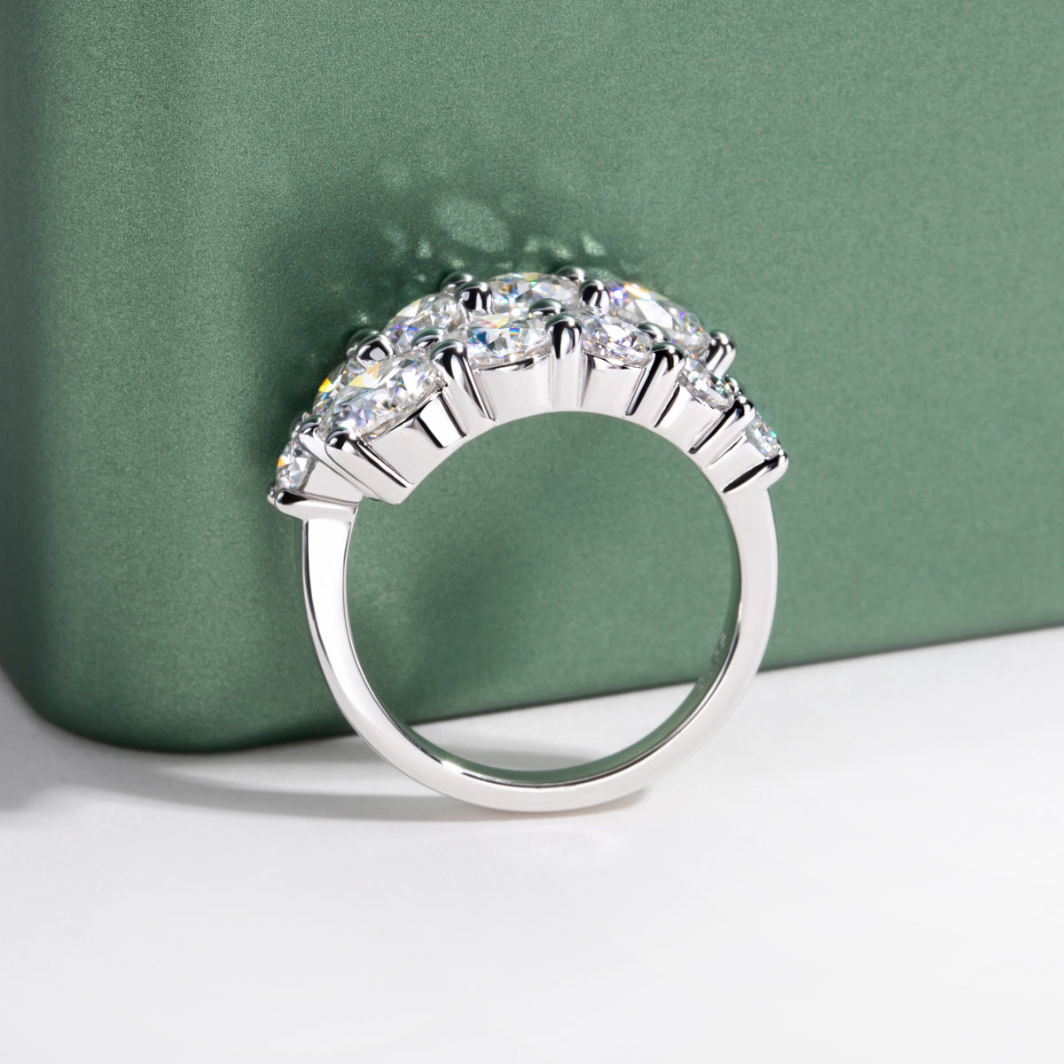 S925 Sterling Silver Double Layer Open Non-adjustable Band Moissanite Ring