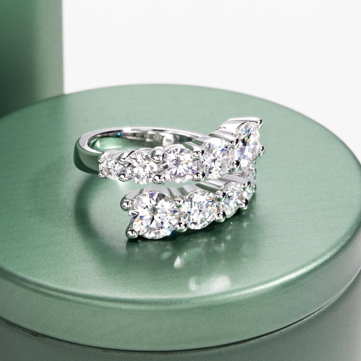 S925 Sterling Silver Double Layer Open Non-adjustable Band Moissanite Ring