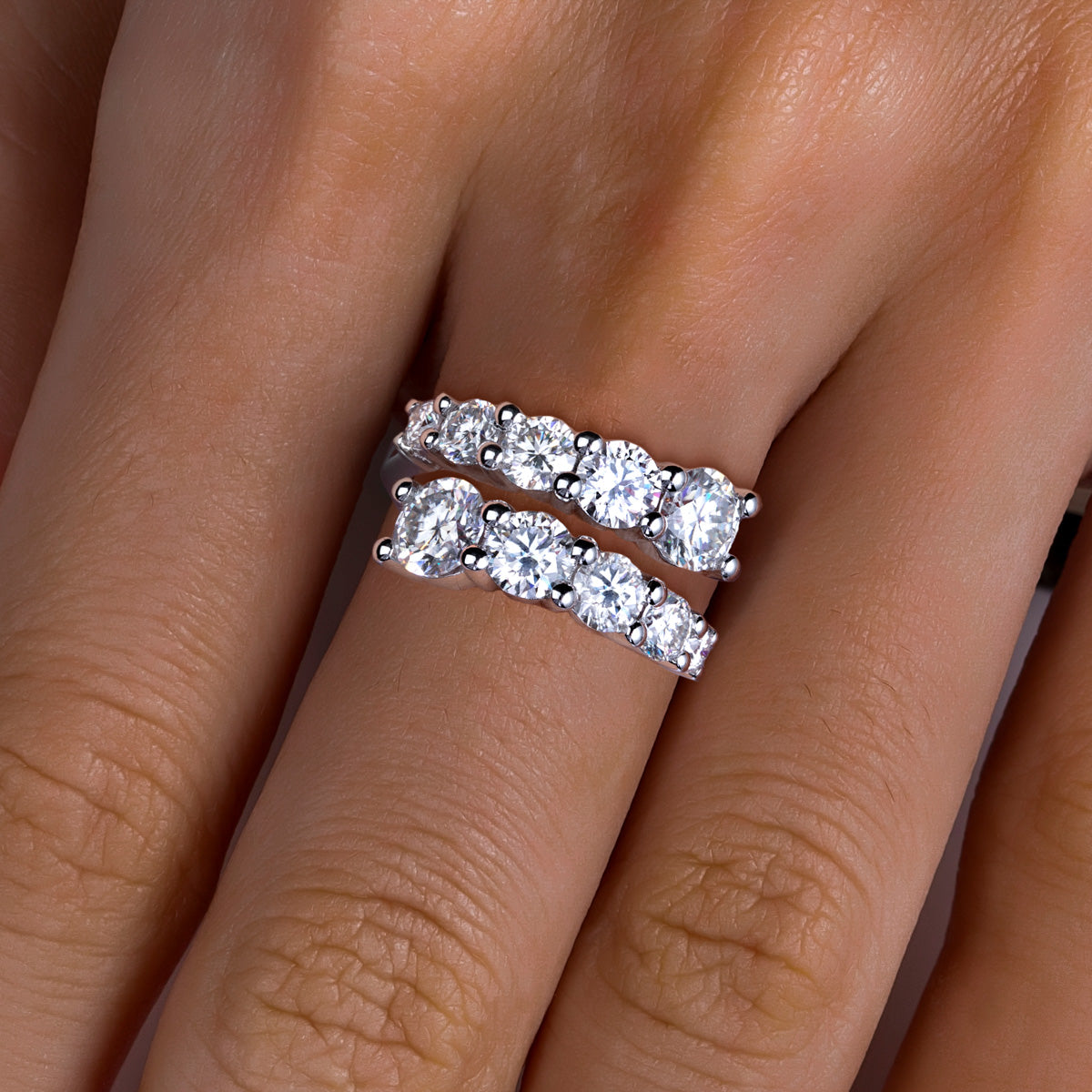 S925 Sterling Silver Double Layer Open Non-adjustable Band Moissanite Ring