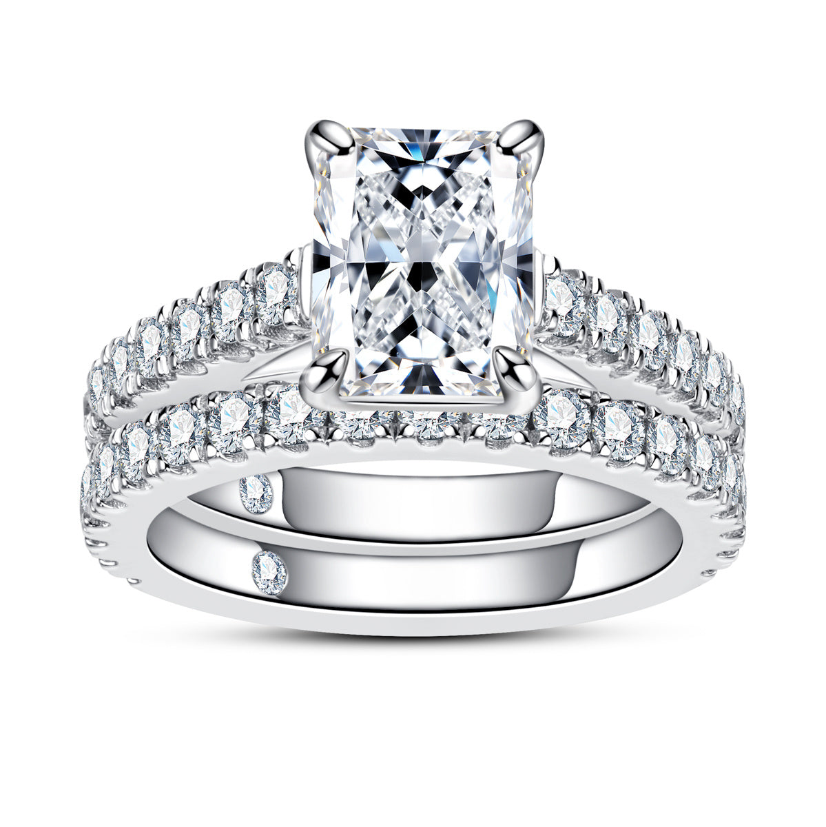S925 Sterling Silver Radiant Cut Moissanite Ring Set