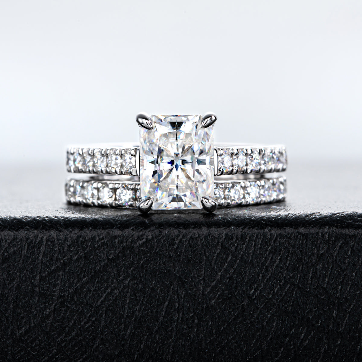 S925 Sterling Silver Radiant Cut Moissanite Ring Set