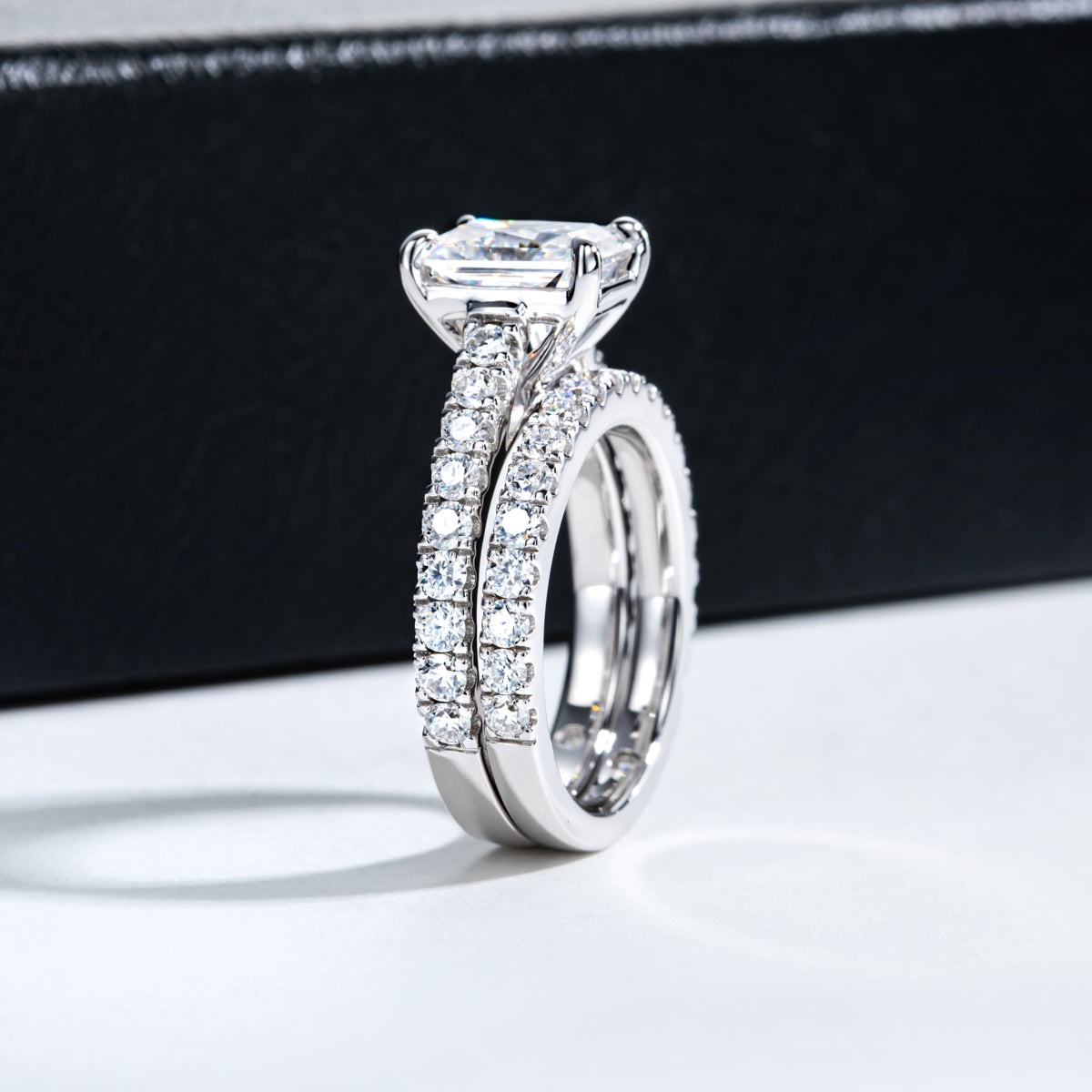 S925 Sterling Silver Radiant Cut Moissanite Ring Set