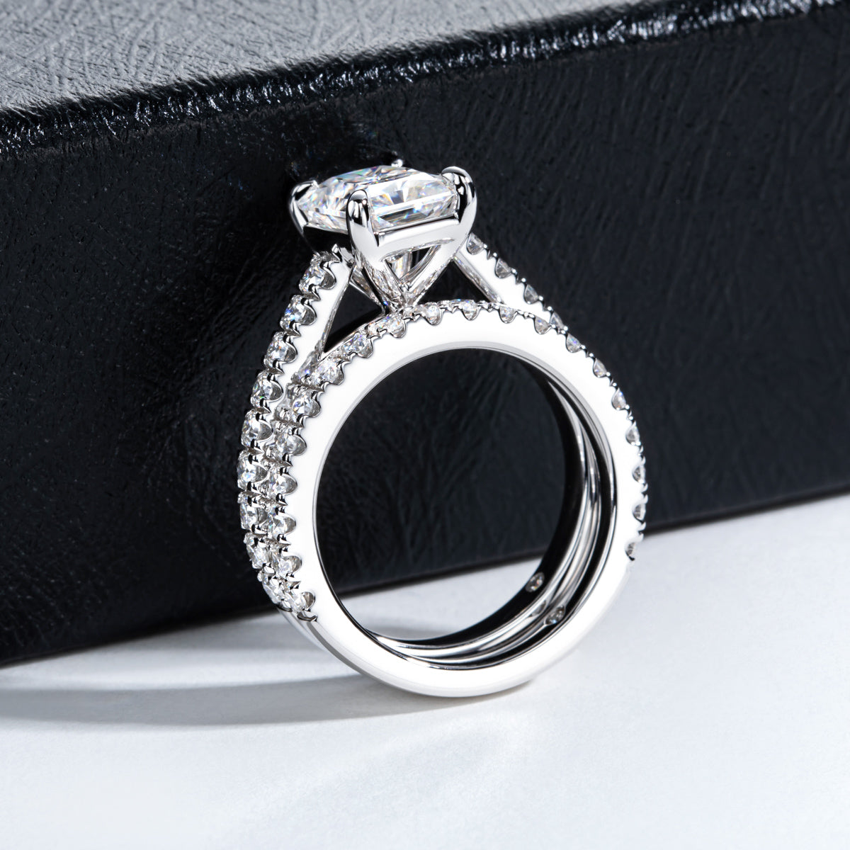 S925 Sterling Silver Radiant Cut Moissanite Ring Set