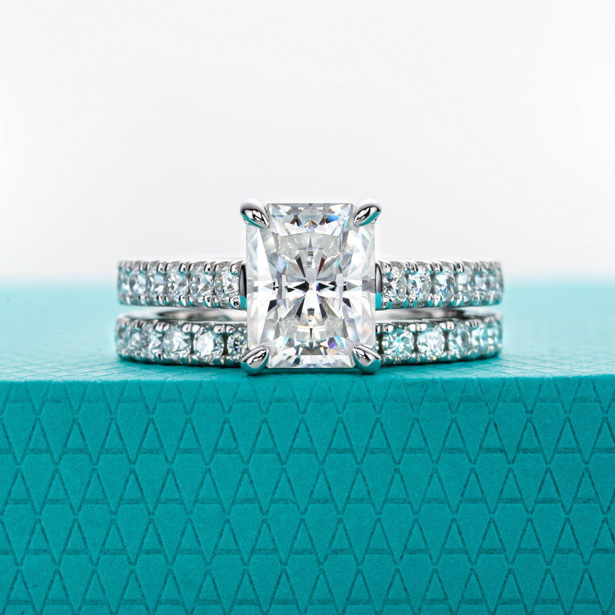 S925 Sterling Silver Radiant Cut Moissanite Ring Set