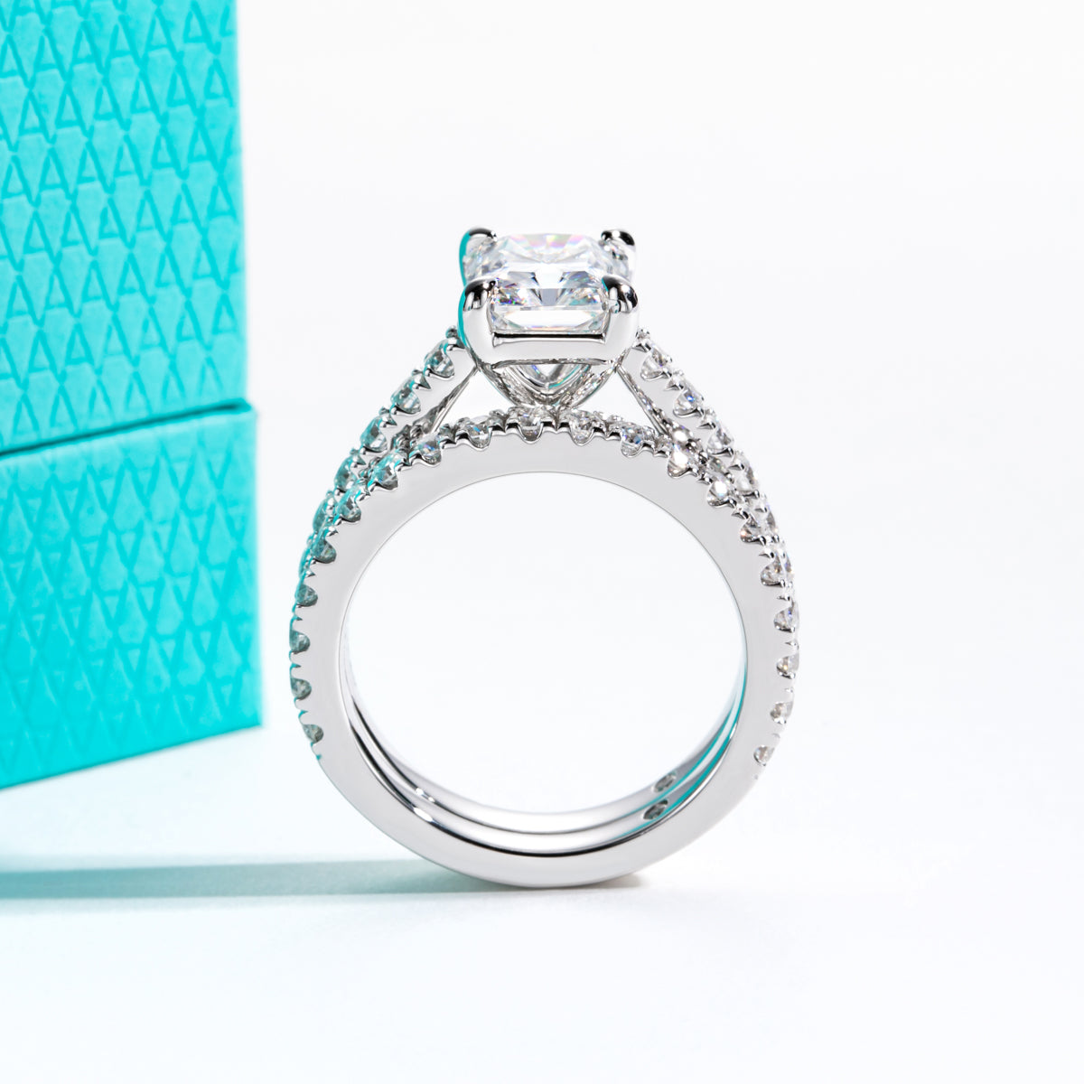 S925 Sterling Silver Radiant Cut Moissanite Ring Set