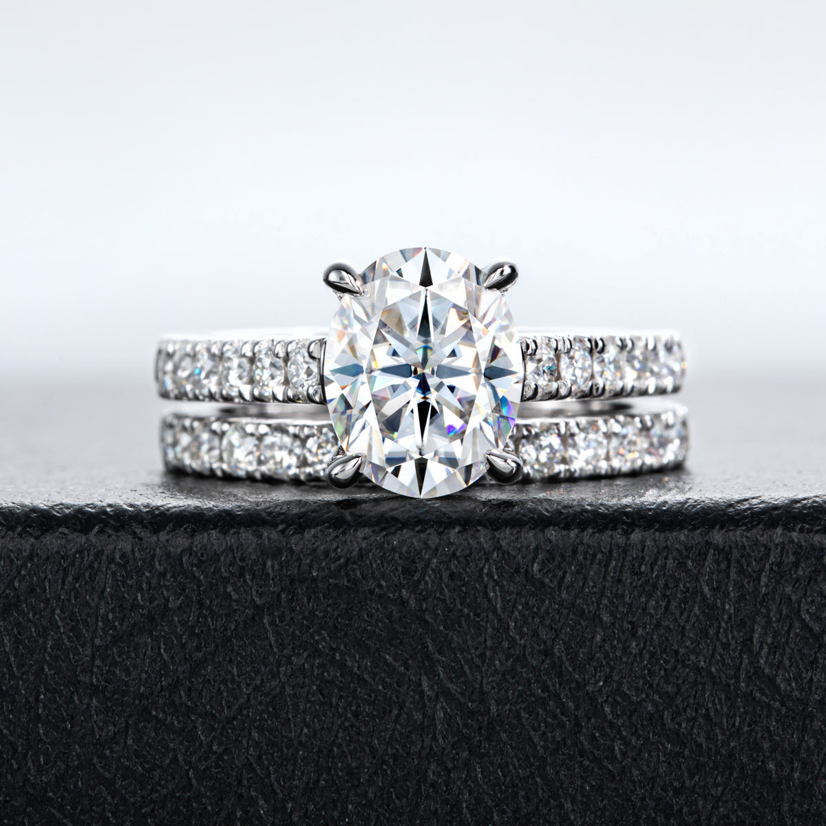 S925 Sterling Silver Oval Moissanite Stackable Ring Set