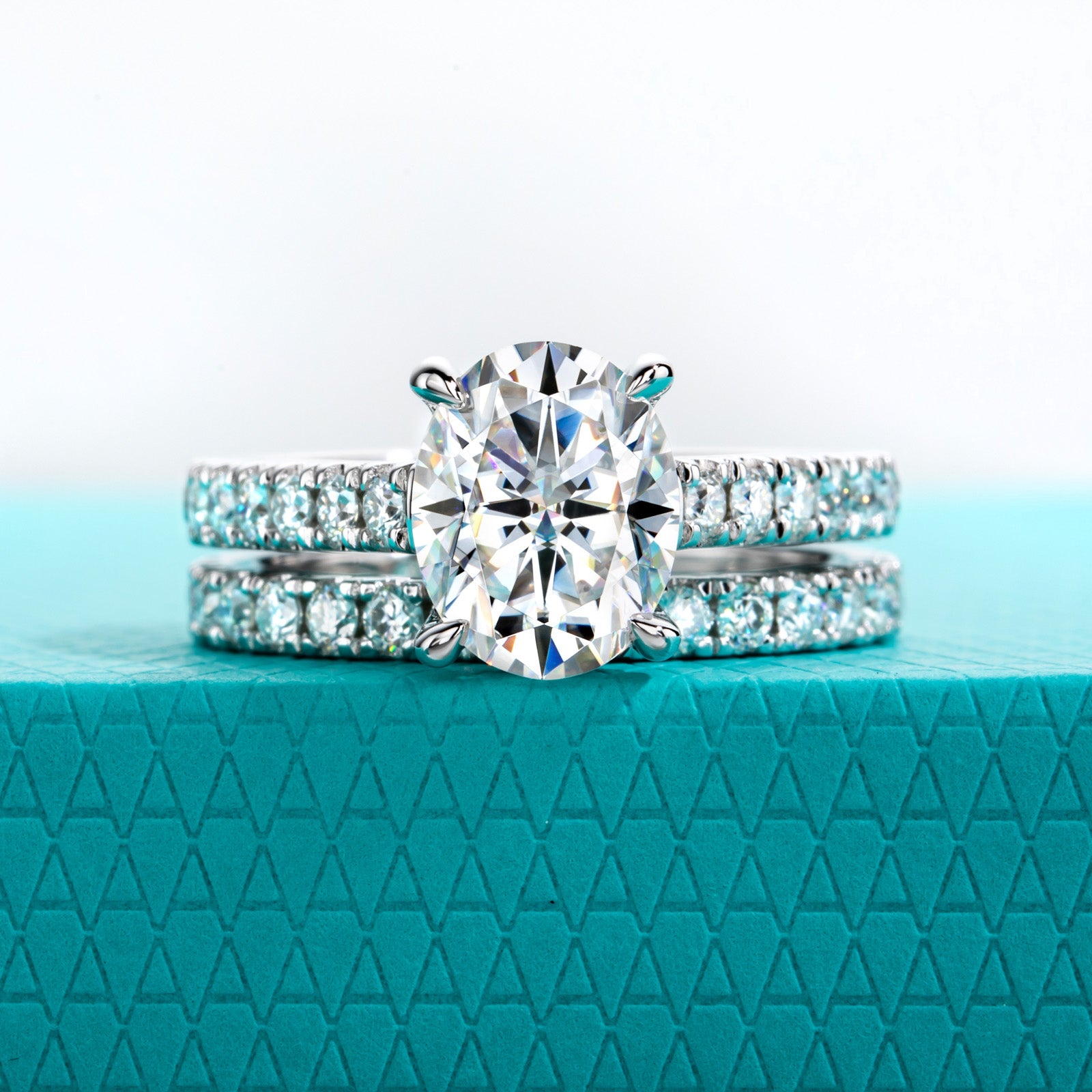 AnuClub Oval Cut Moissanite Wedding Rings Sets 4.042cttw(3CT Center Stone) Bridal Set D Color VVS1 925 Sterling Silver Engagement Promise Anniversary Ring for Women With Certificate
