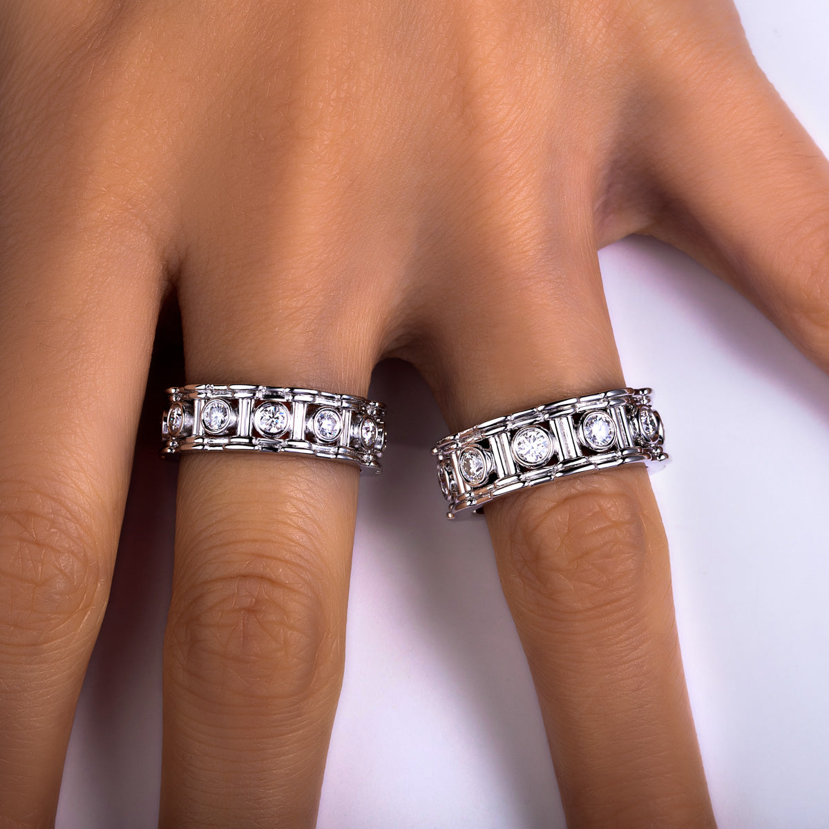 S925 Sterling Silver Roman Column Moissanite Band Ring