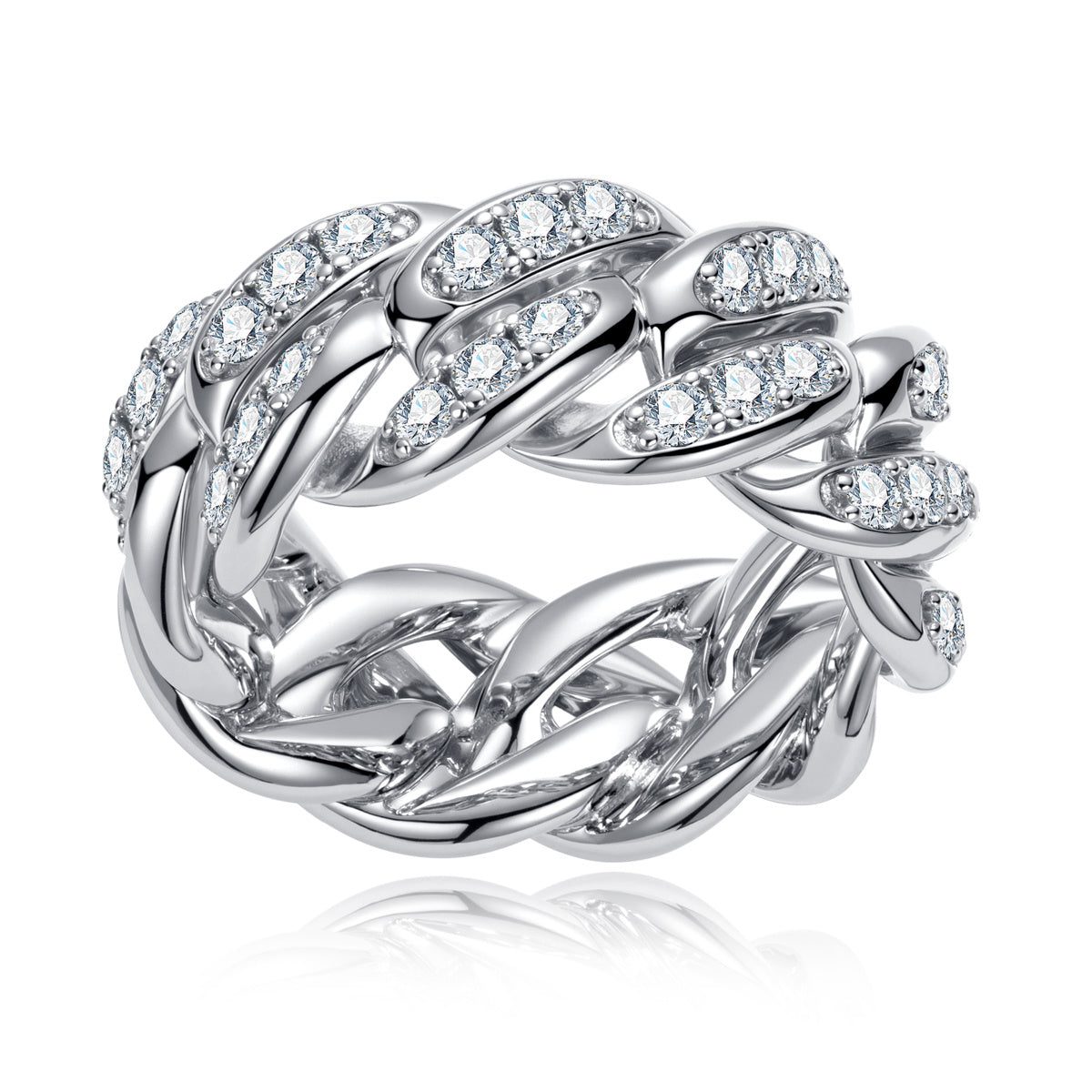 S925 Sterling‑Silver Full‑Band Denim‑Style Moissanite Ring （1.8ct）