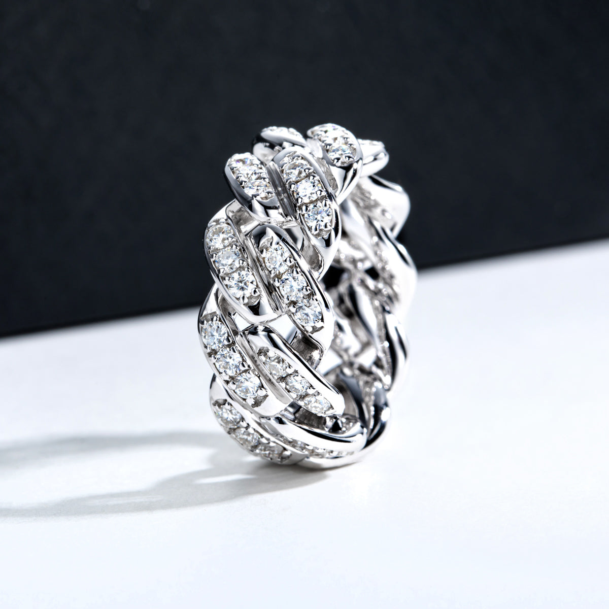 S925 Sterling‑Silver Full‑Band Denim‑Style Moissanite Ring （1.8ct）