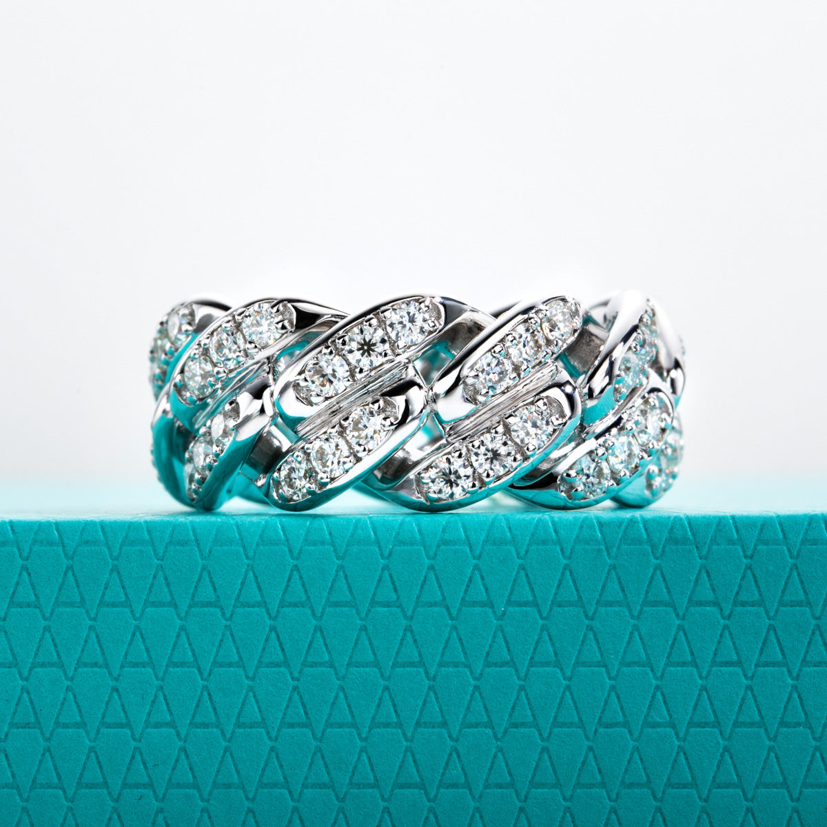 S925 Sterling‑Silver Full‑Band Denim‑Style Moissanite Ring （1.8ct）