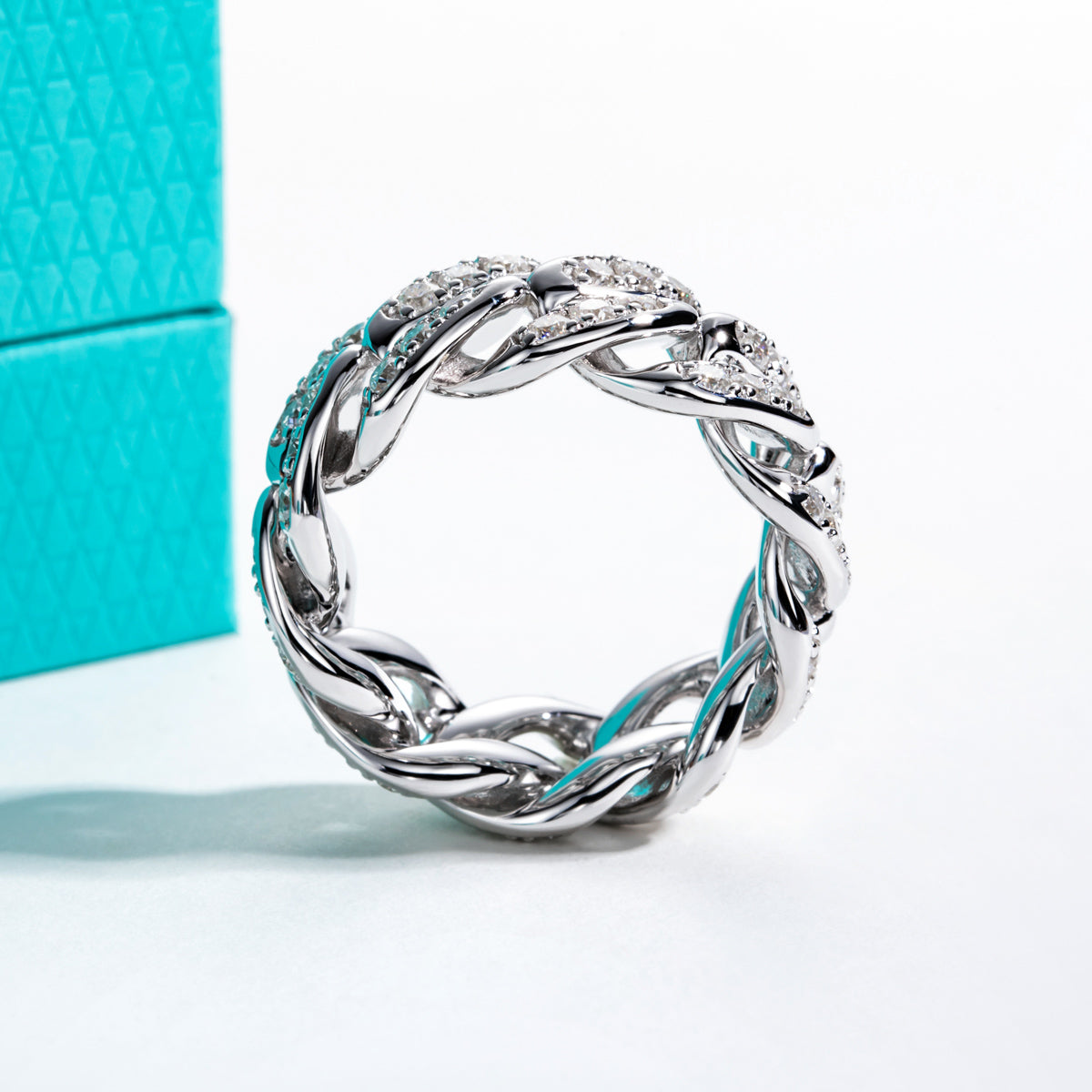 S925 Sterling‑Silver Full‑Band Denim‑Style Moissanite Ring （1.8ct）
