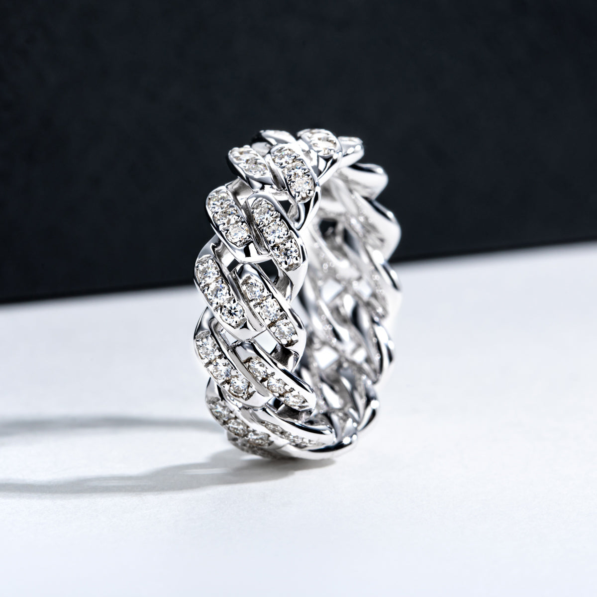 S925 Sterling‑Silver Full‑Band Denim‑Style Moissanite Ring （1.17ct）