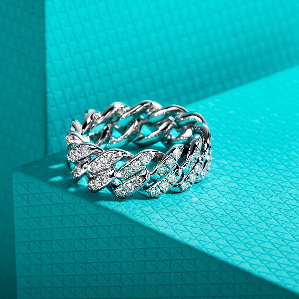 S925 Sterling‑Silver Full‑Band Denim‑Style Moissanite Ring （1.17ct）