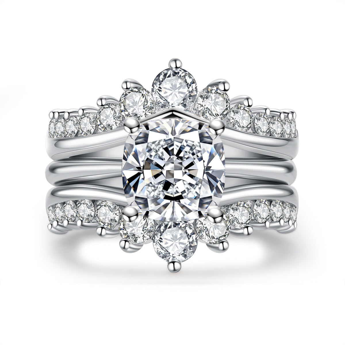 S925‑Silver Moissanite Chunky Square Stackable Rings